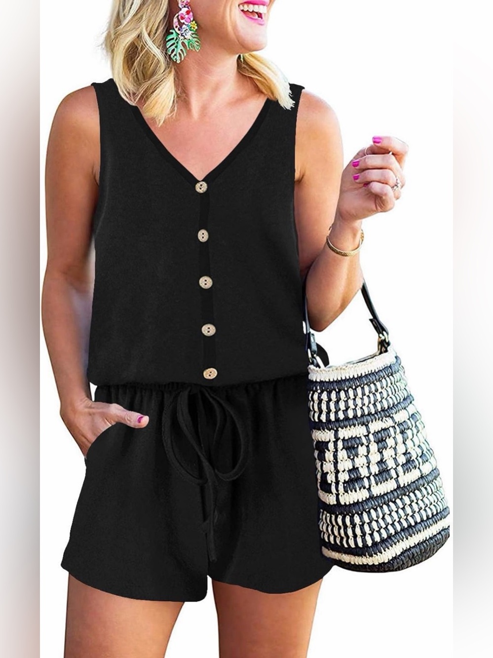 ANRABESS Women’s Sleeveless Casual Black Jumpsuit Romper | Size Large | NWOT NEW